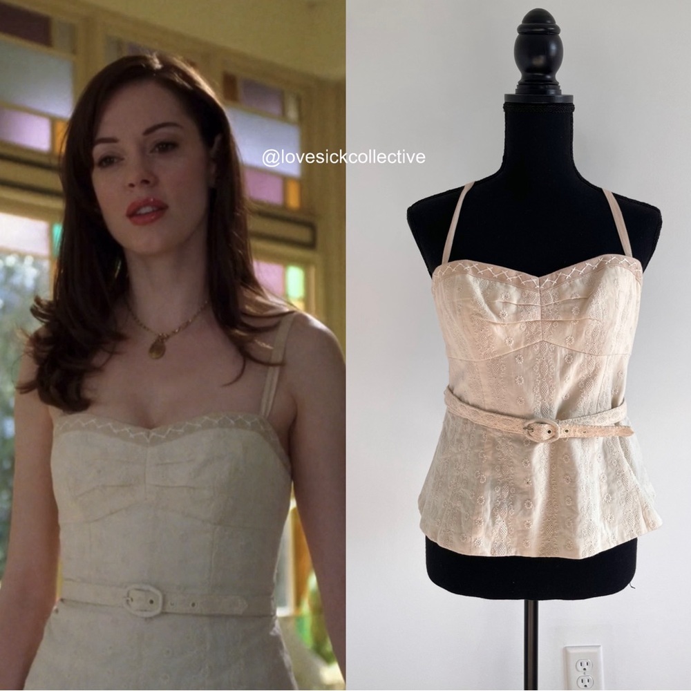 ASO Paige Matthews in Charmed Nanette Lepore Cream Belted Corset Top Size 8